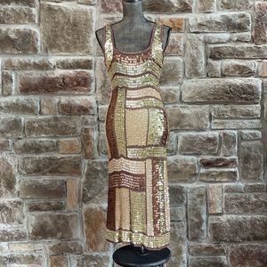 NWOT- Sue Wong Gold Sequin Stretch Dress, Size 8